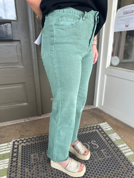 Casual Frayed Hem Pants in Olive