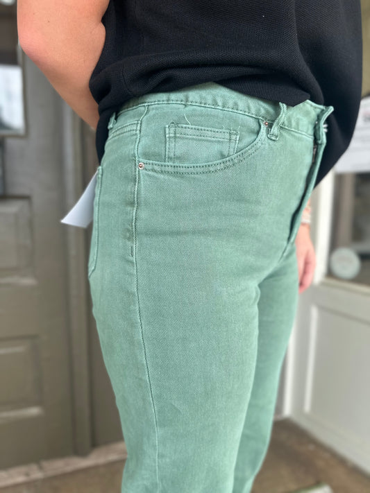 Casual Frayed Hem Pants in Olive