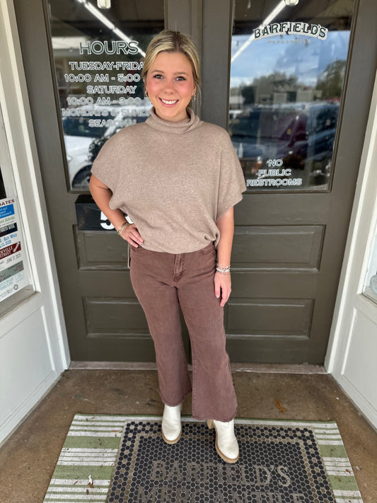 Casual Frayed Hem Pants in Brown