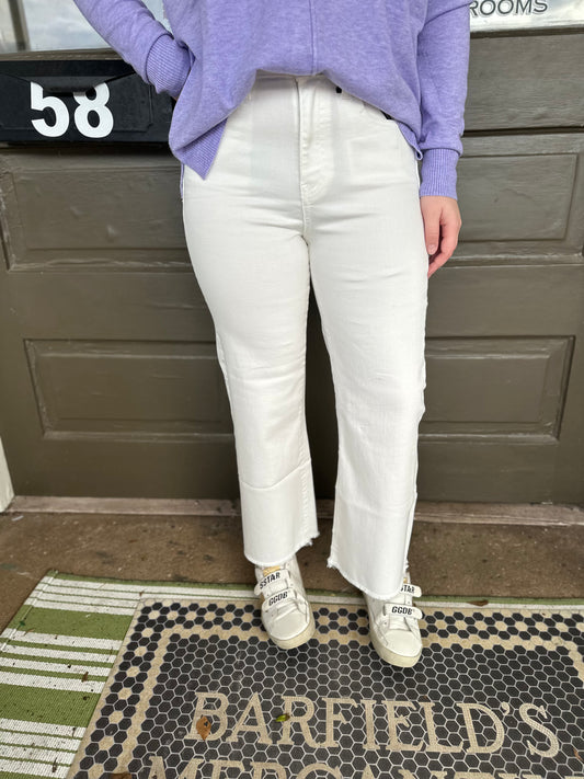 Casual Frayed Hem Pants in White