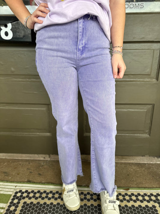Casual Frayed Hem Pants in Lavender