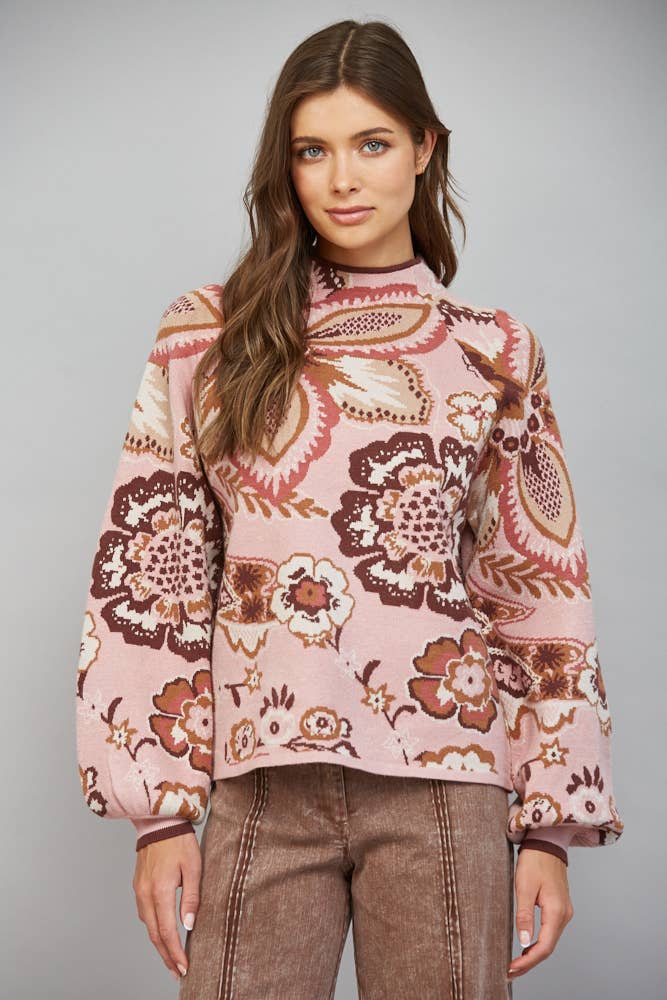 Paisley Funnel Neck Sweater