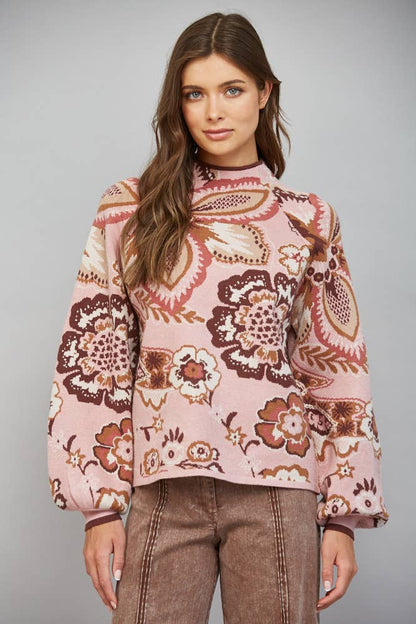 Paisley Funnel Neck Sweater