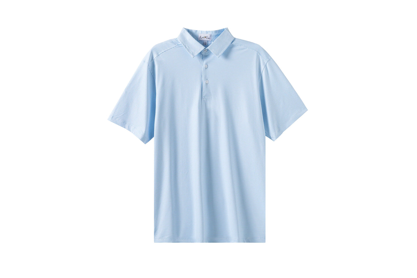 Micro Stripe Light Blue + White Performance Polo