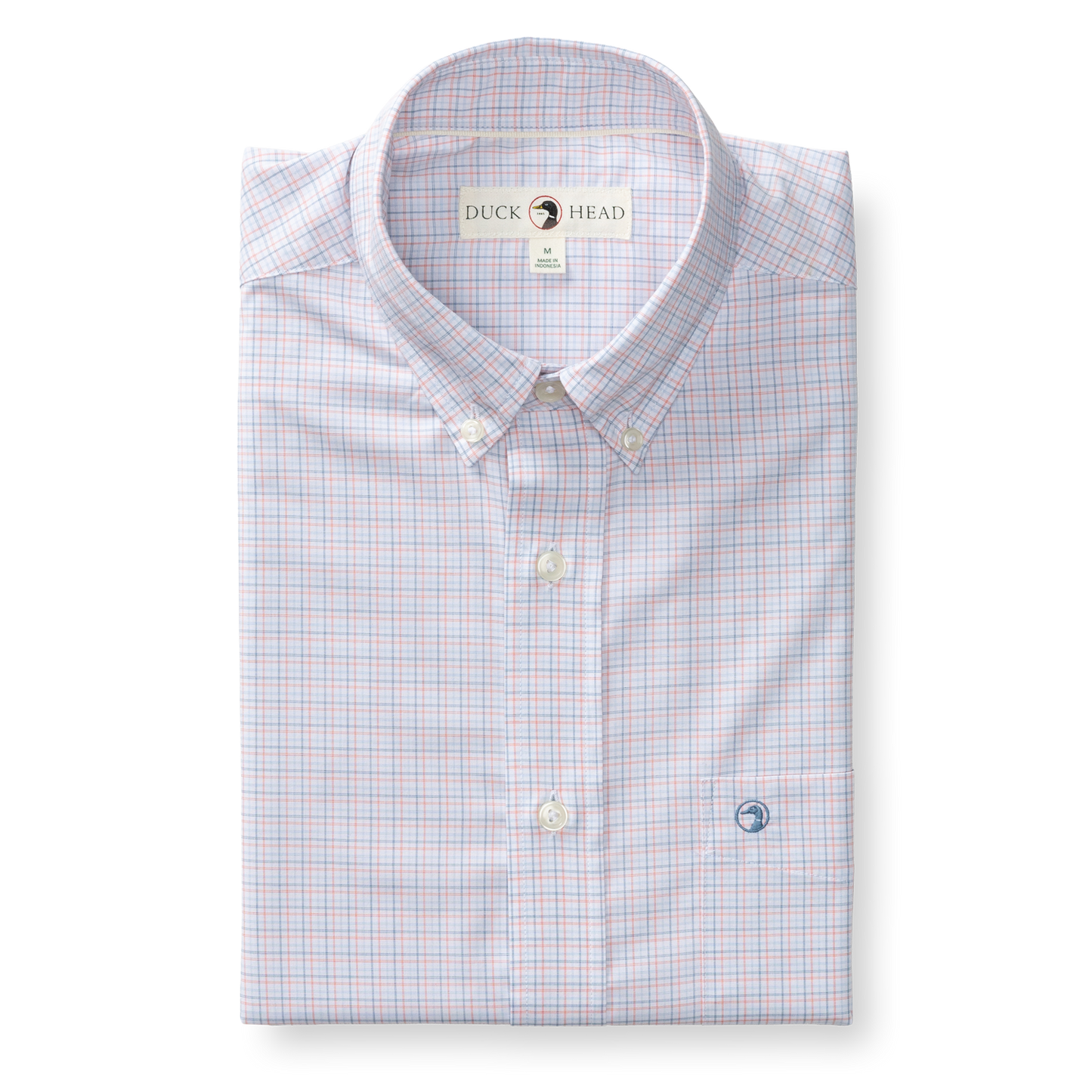Duck Head Joiner Plaid Long Sleeve Performance Poplin Sport Shirt in Coral