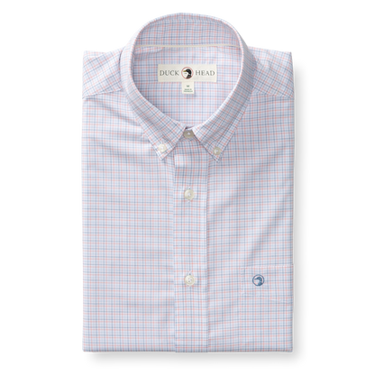 Duck Head Joiner Plaid Long Sleeve Performance Poplin Sport Shirt in Coral