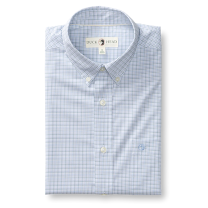 Duck Head Joiner Plaid Long Sleeve Performance Poplin Sport Shirt in Midnight Teal