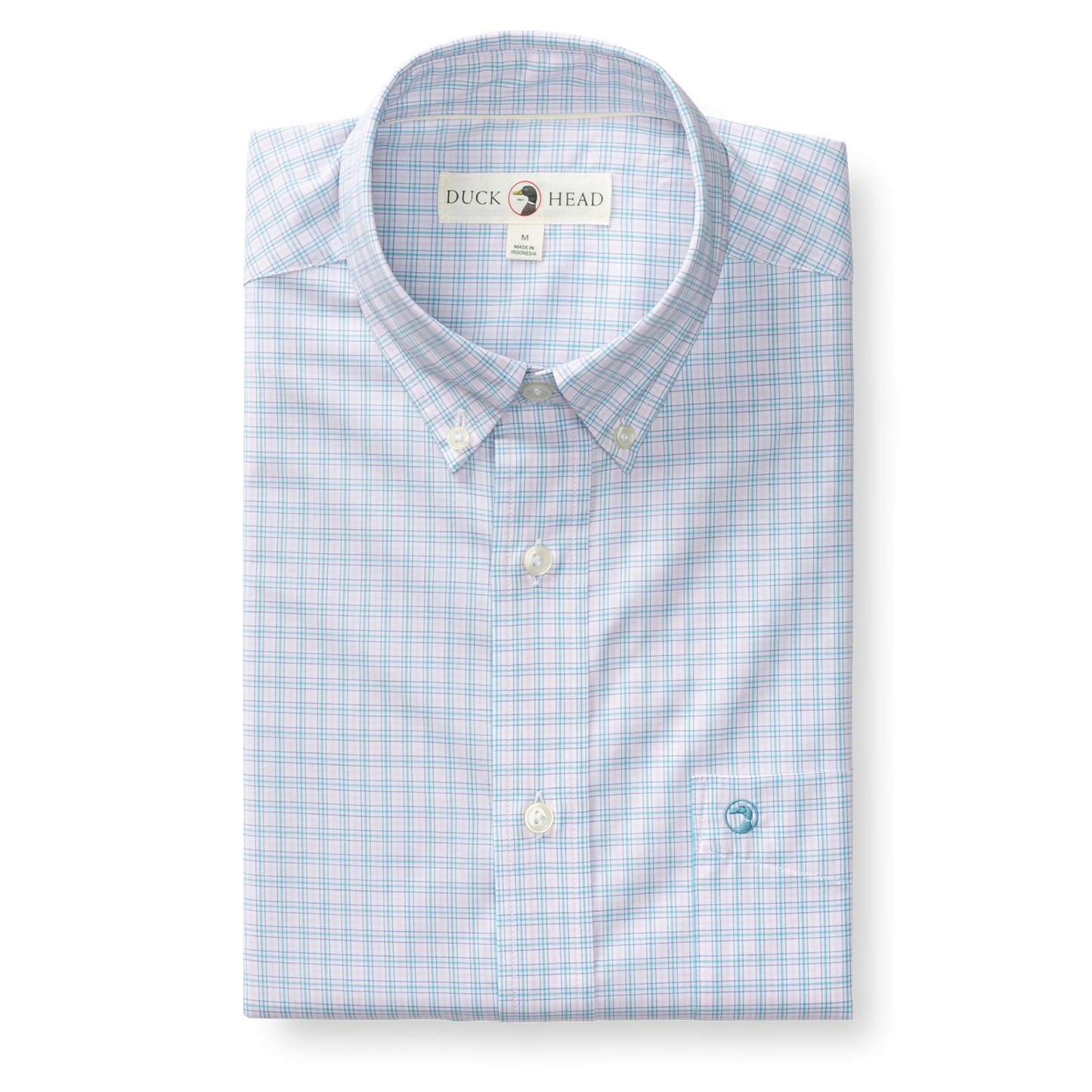Duck Head Stokes Plaid Long Sleeve Performance Poplin Sport Shirt in Pale Pink