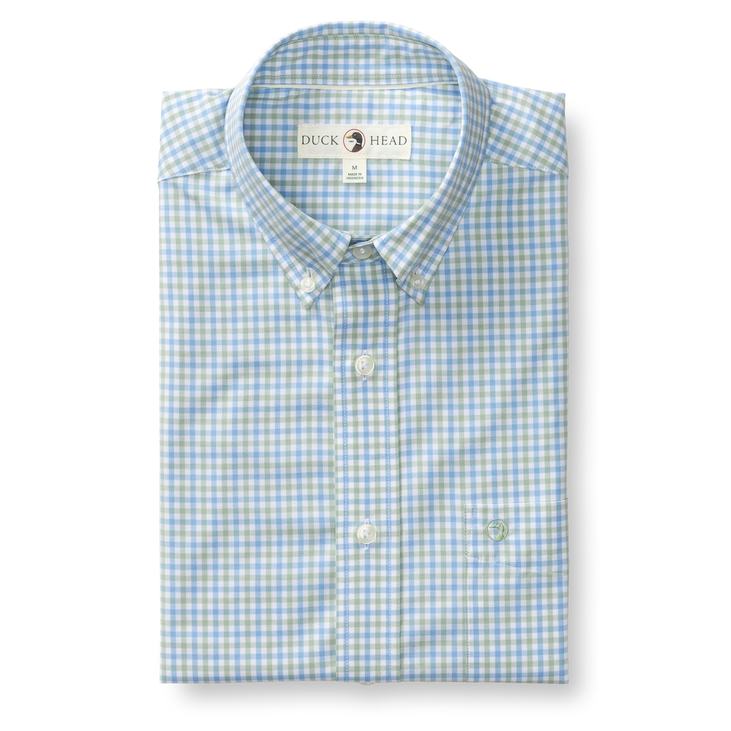 Duck Head Shaw Gingham Long Sleeve Performance Poplin Sport Shirt in Sage