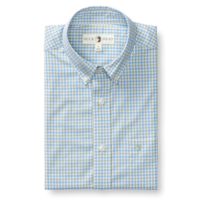 Duck Head Shaw Gingham Long Sleeve Performance Poplin Sport Shirt in Sage