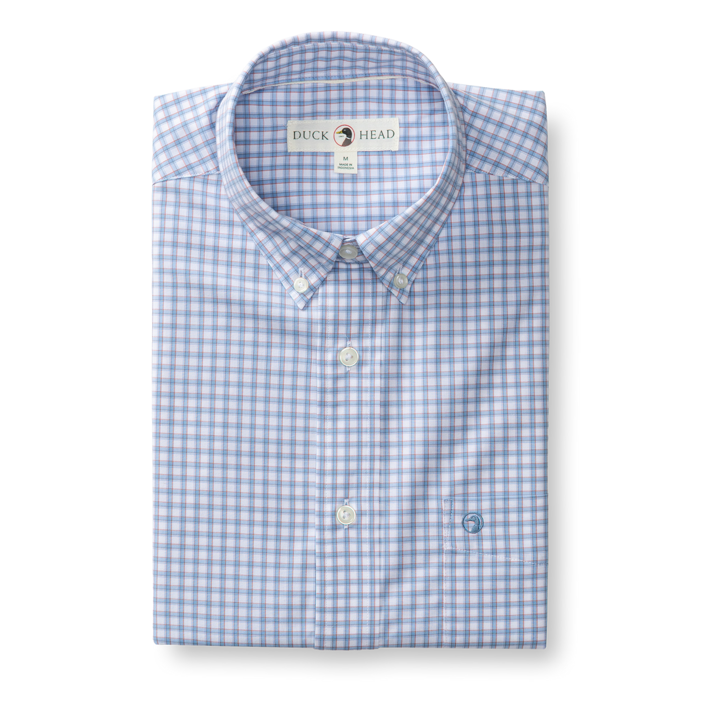 Duck Head Short Sleeve Performance Poplin Quinn Plaid in Serenity Blue
