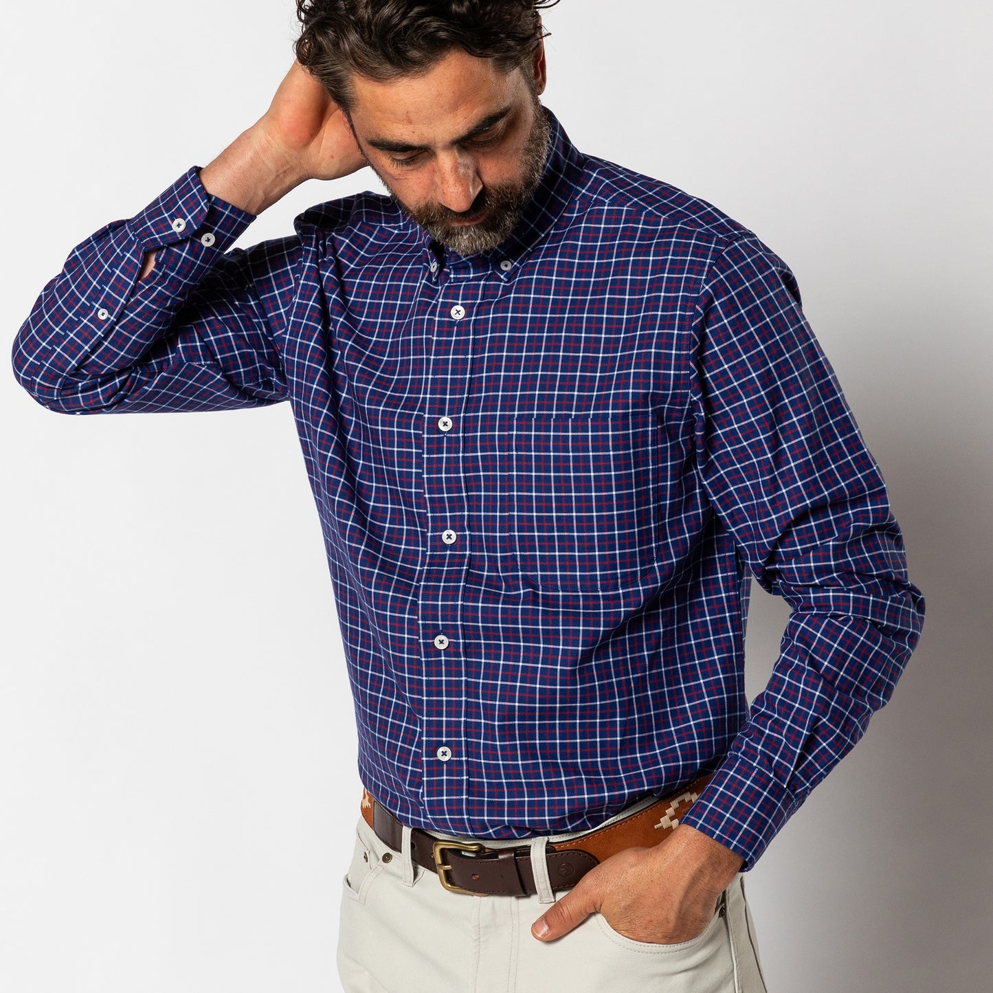Kline Plaid Cotton Oxford Sport Shirt in Beacon Blue