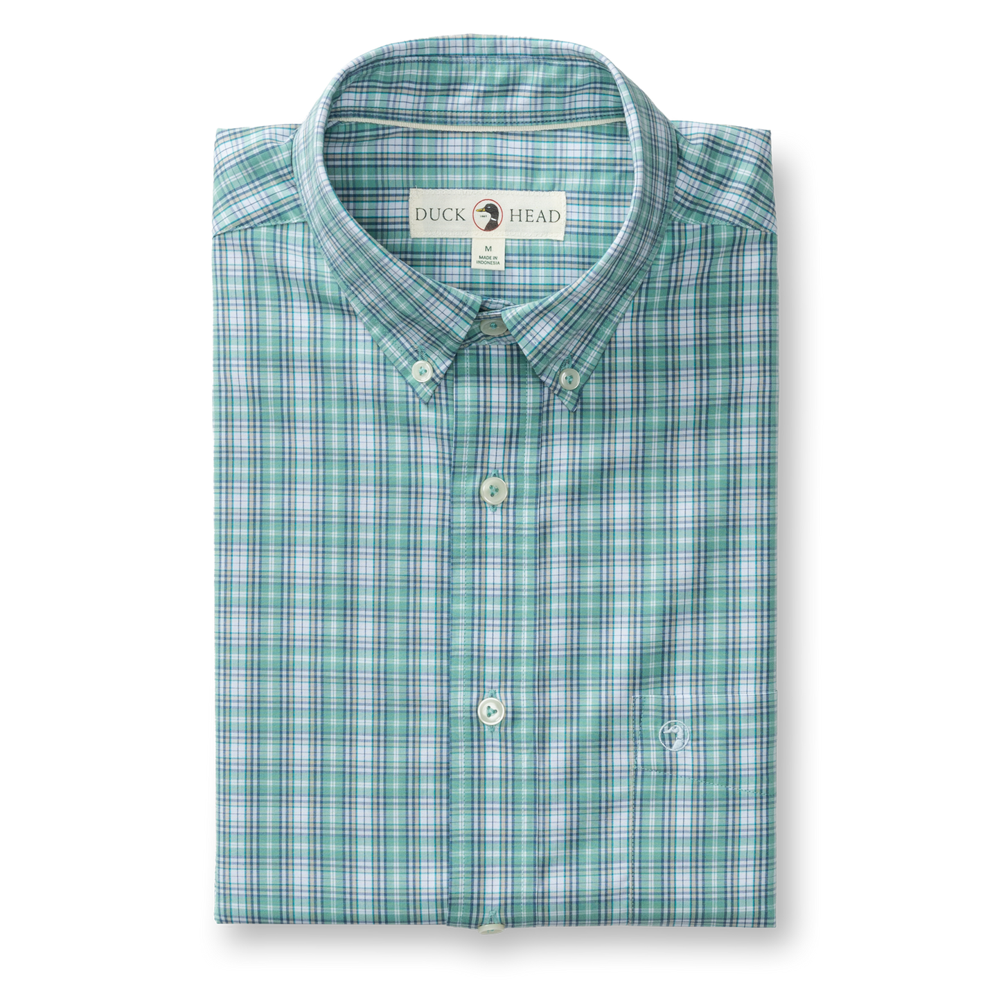 Duck Head Short Sleeve Performance Poplin Forrest Plaid in Aspen Green