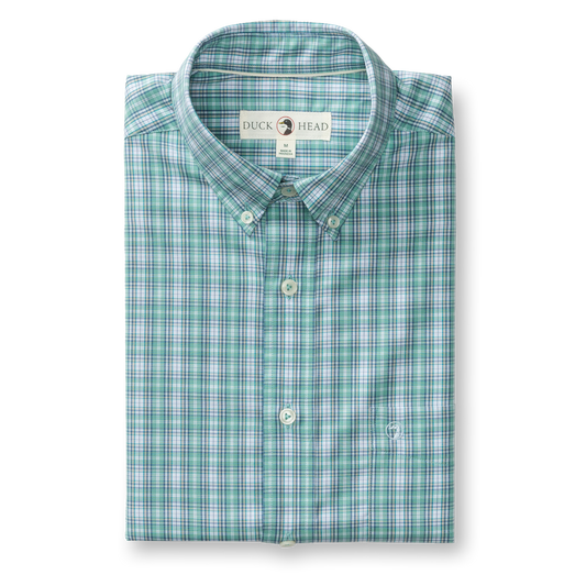 Duck Head Short Sleeve Performance Poplin Forrest Plaid in Aspen Green