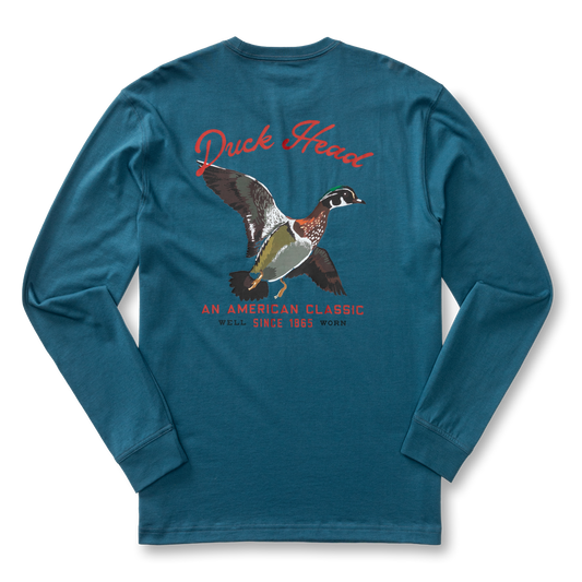 Duckhead Flying Wooduck T-Shirt LS in Stormy Teal