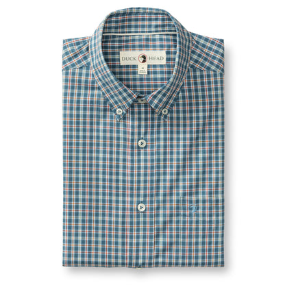 Fallon Plaid Performance Poplin Sport Shirt in Teal Blue