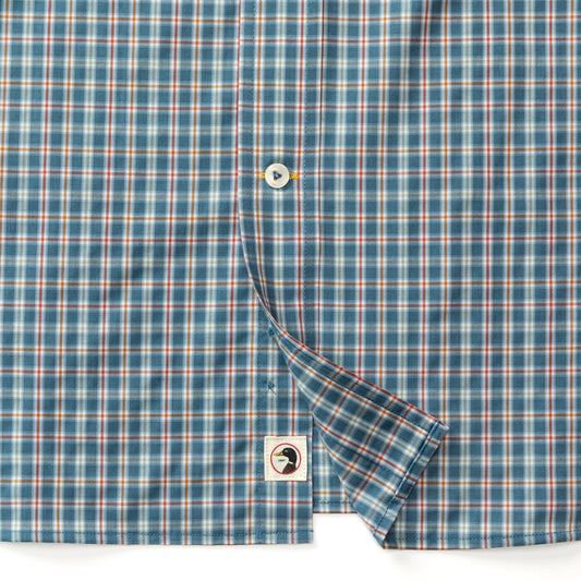 Fallon Plaid Performance Poplin Sport Shirt in Teal Blue