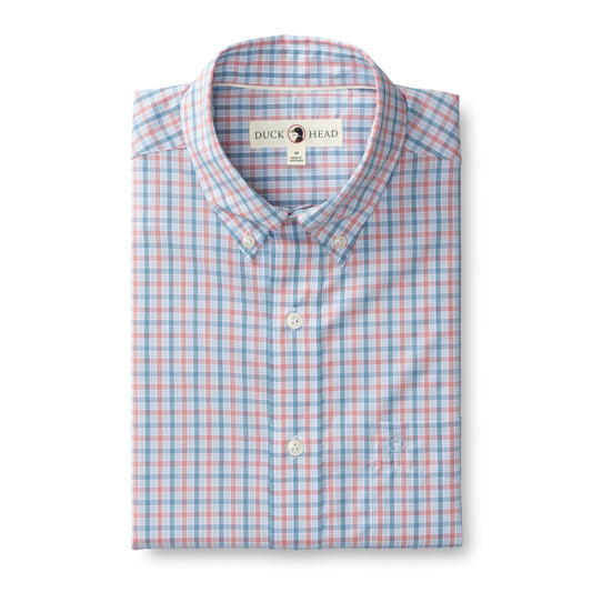 Trent Plaid Performance Poplin in Sunwashed Red